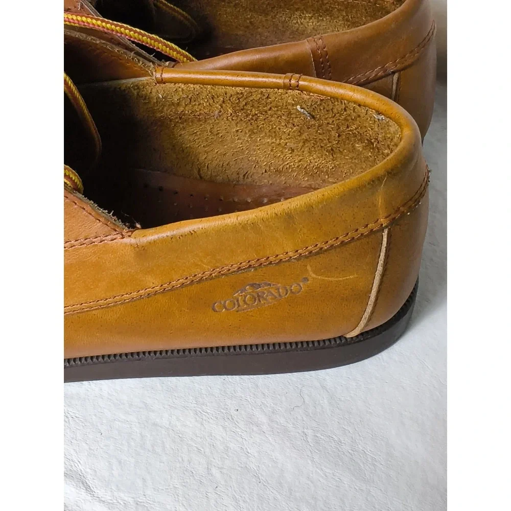 Vintage Colorado Brand Leather Handsewn 4-Eye Camp Moc Boat Shoes.